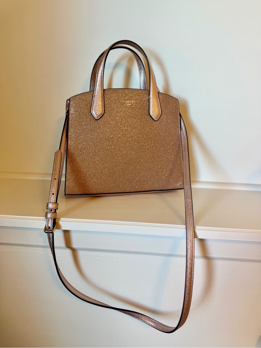 kate spade metallic rose satchel with glitter finish